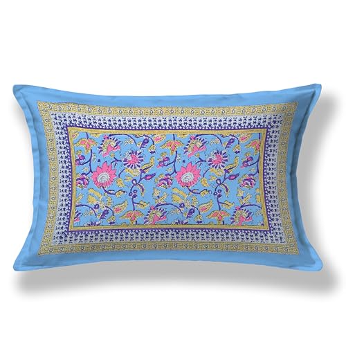 Image of 100% Cotton Single Bedsheet with 1 Pillow Cover | 240 TC Pure Cotton Flat Bed Sheet | Traditional Jaipuri Printed Bedding Set | Soft & Breathable | 60 x 90 Inch (Rangmahal Single 07)
