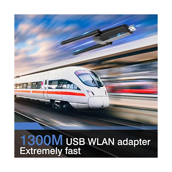 USB WLAN Stick für PC, 1300Mbps USB 3.0 WLAN Adapter PC 2.4GHz/5.8GHz Dual Band Internet Stick mit 2 x 5dBi Antenna für PC/Desktop/Laptop, Kompatibel mit Windows 11/10/8/7/Vista/XP, Mac OS – Bild 3