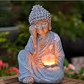 Thumok Buddha Statue Outdoor with Lotus Flower Light, IP65 Waterproof Solar Statue Lights, Outdoor Statues for Garden, Zen Decor for Garden, Home, Patio, Lawn
