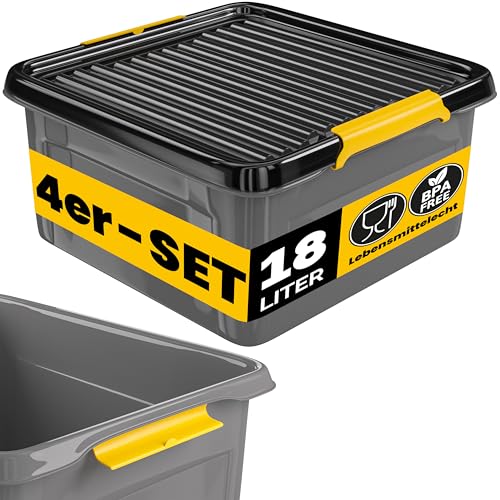 Monzana® 4x Aufbewahrungsbox 18L mit Deckel 40kg belastbar Kunststoff BPA frei Klickverschluss stabil flexibel stapelbar blickdicht Keller Garage Box Monzana® 4x Aufbewahrungsbox 18L mit Deckel 40kg belastbar Kunststoff BPA frei Klickverschluss stabil flexibel stapelbar blickdicht Keller Garage Box