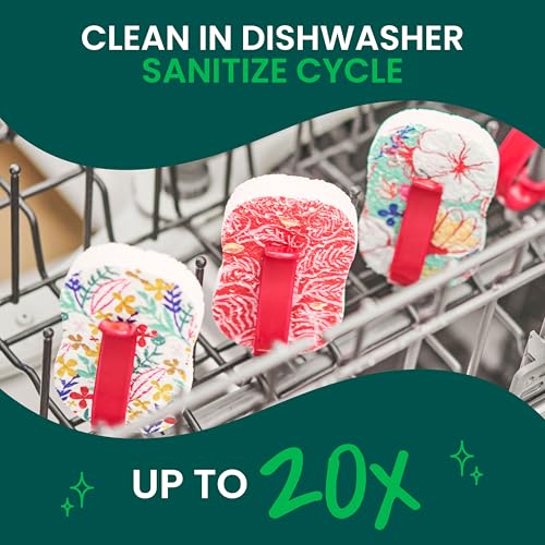 Image of Scotch-Brite Pop Up Kitchen Sponges, Unique Compressed Kitchen Sponge for Cleaning Gently, Floral Pattern Dish Scrubber that Expands with Water, 3 Scrubbing Sponges