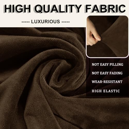 Housse de canapé d'angle velours extensible marron protection 5 places - 3