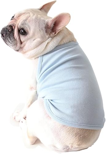 Chaleco de bulldog francés, chaleco de algodón para perro, ligero, elástico, chaleco sin mangas, ropa transpirable (azul claro, L)