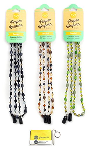 Peeper Keepers Eyeglass Retainer, Sunglass Chain Glass Beads, Assortment Marble(2), 3Pk Mix | W/Microfiber Cloth, Screwdriver #TOP16