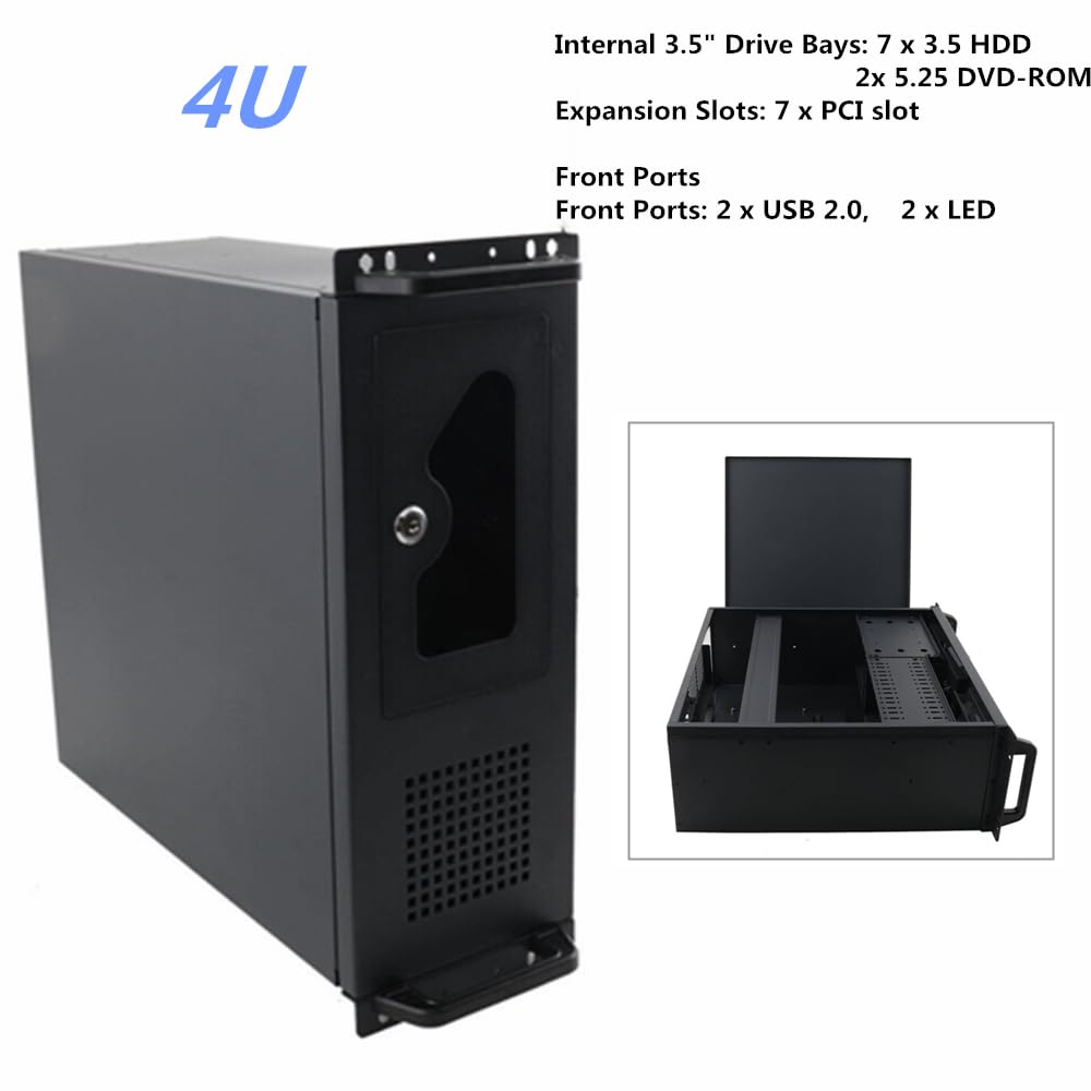 Boitier Serveur Armoire Réseau 4U pour Serveur, avec 7 Emplacements PCI, Montage en Rack, Boîtier 4U Boitier Rackable, 7 Baies de Disque Dur 3,5", 450 x 430 x 177 mm