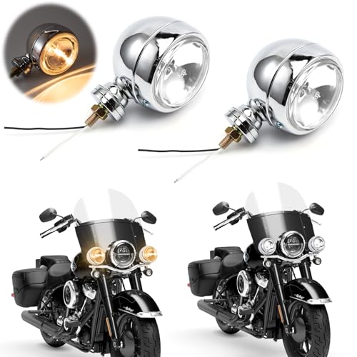 APEBAZY 2 PCS Chromé feux additionnels moto Phares auxiliaires ronds pour moto Compatibles avec les modèles Chopper Bobber Cruises 883 VLX 400 600 Magna 250...
