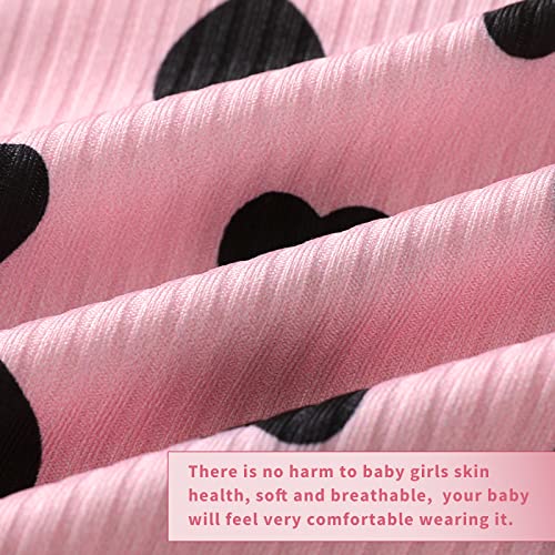 Younger Tree Toddler Baby Girl Clothes Long Sleeve Ruffle Heart Print Top Denim Jeans Pants Set Fall Winter Outfits Kids Clothes Girl (Pink, 18-24 Months) #TOP4
