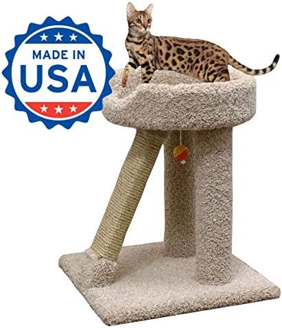 CozyCatFurniture 24 inches Cat Scratching Furniture with Large Bed, Made in USA, Solid Wood Construction, Sisal Scratch Post