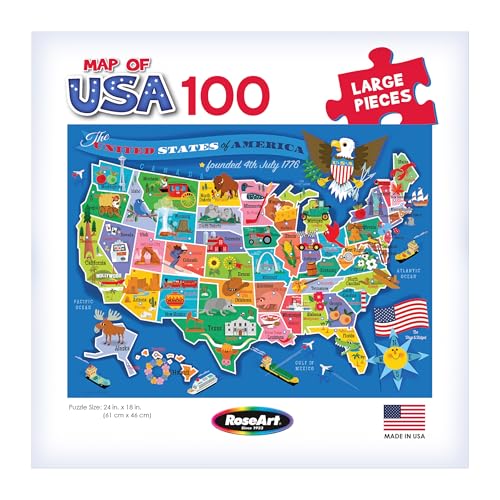 RoseArt Map of USA Puzzle for Kids – 100 Large Pieces, 24\" x 18\" – Educational United States Puzzle with Fun State Illustrations – Made in USA – Learning Toy for Ages 6+ - Thumbnail 5