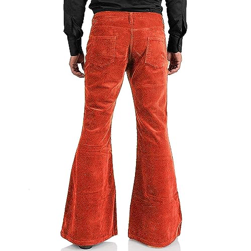 Image of Men's Corduroy Vintage Bell Bottom Pants 70s,Disco Stretchy Flared Pants Fit 60s 70s Outfits for Men,Mens Bell Bottom Jeans.