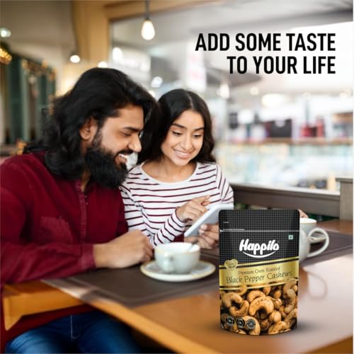 Image of Happilo Salted Black Pepper Whole Cashews 160g|Crunchy Nuts|Non-Fried|Zero Cholesterol Natural Jumbo Size Whole Kaju Nuts & Dry Fruits|Rich in Protein, Roasted Crunchy Delicious Healthy Snacks