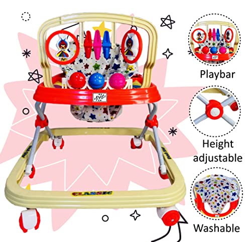Image of Dash Star Round Baby Walker for Kids, Music & Light Function with 3 Position Height Adjustable & 360 Kids Walker, Fun Toys & Activities for Babies (Blue) (RED)