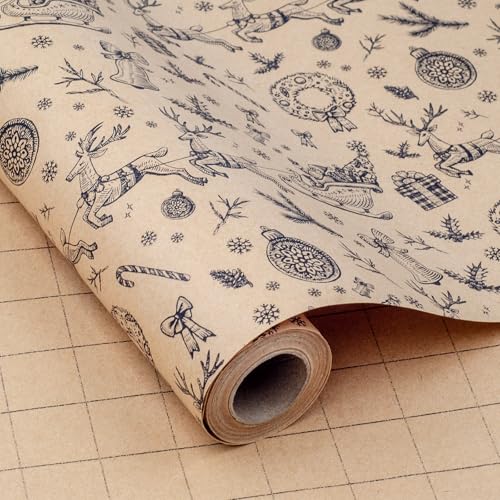 LDGOOAEL Mini Christmas Kraft Wrapping Paper Roll...