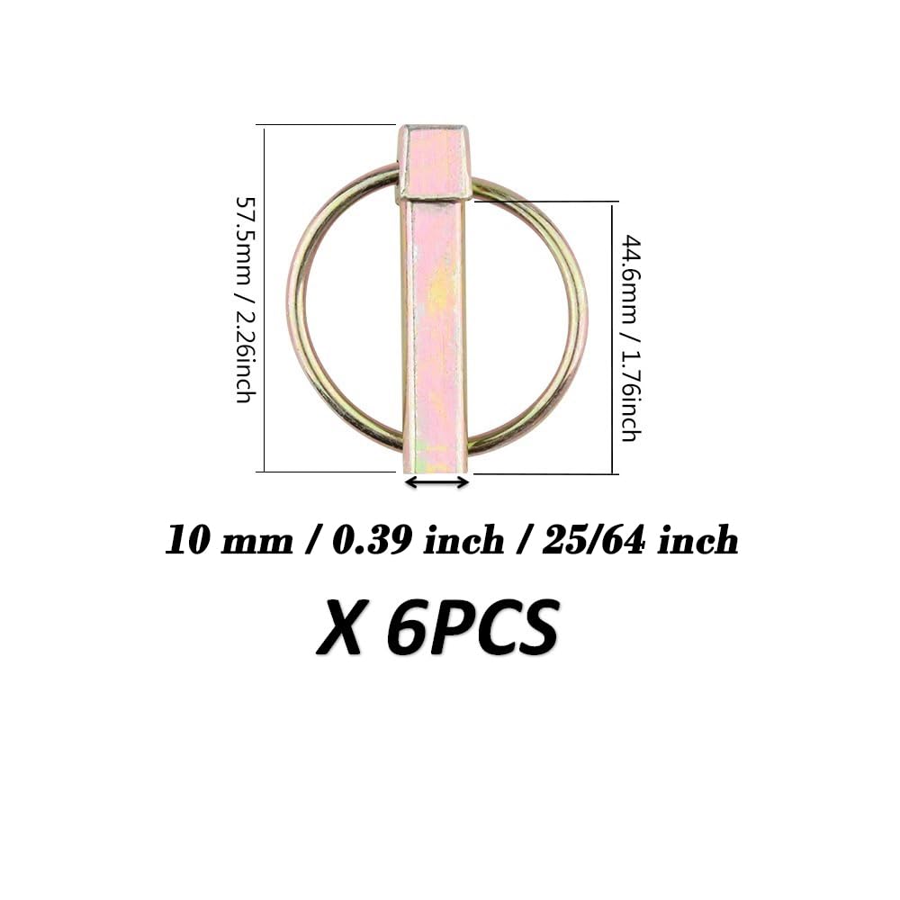 10MM/0.39 Inch Heavy Duty Lynch Pin Assortment Kit Trailer Pins 3 Point Hitch Pins Lock Pin for Tractor,Trailers,Mowers and Various Metal Protections ,0.394" x 1-3/4" 6PCS