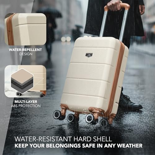 Lugg - Jetset 40Cm Suitcase - 40X30X20Cm- Ryanair Compatible - Underseat Size - Hard Shell Abs - Spinner & Removable Wheels - Lightweight Travel Luggage- Cream/Brown - 4