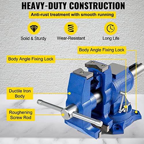 Bestequip 6" Heavy Duty Bench Vise , Double Swivel Rotating Vise Head/Body Rotates 360° ,Pipe Vise Bench Vices 30Kn Clamping Force,For Clamping Fixing Equipment Home Or Industrial Use #TOP3