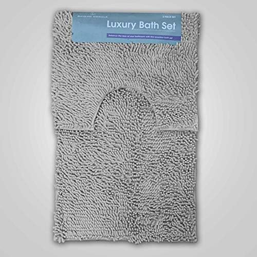 Artistic 2Pcs Loop Bath Set Non Slip and Absorbable Rubber Washable Pedestal Mat and Bath Mat Bathroom Rug set (Royal Blue)