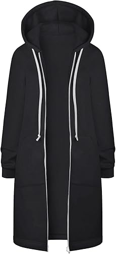 Miniatura 6 de Sudaderas con capucha para mujer, con cremallera, hasta la rodilla, a la moda, casuales, de manga larga, cómodas, para otoño, con bolsillo