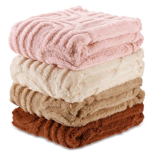 Image of Wiwiqing 4 Pack Soft 3D Boho Baby Blankets Fleece Receiving Blanket for Newborn Infant Toddler Unisex Crib Stroller Nursery, 32 x 24 Inch, (Rainbow)