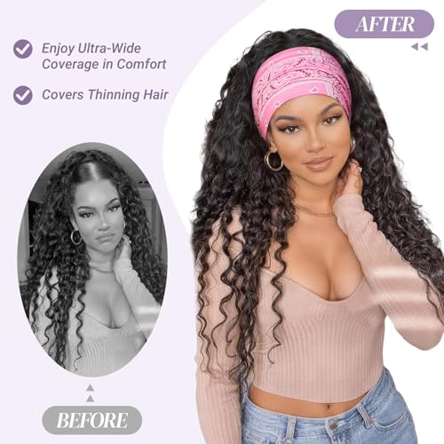 Image of Awumbuk Wide Headbands for Women Knotted No Slip Head Bands Soft Turban Headband Hair Accessories Boho African Solid Color Head Wraps for Women Yoga Workout (Purple Boho Paisleys)