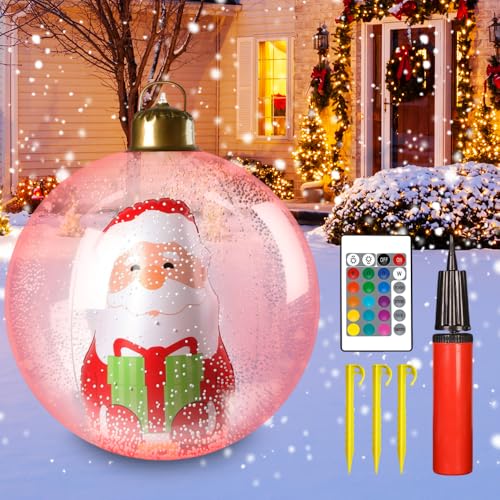 Bolas de Navidad Gigantes, Bolas de Navidad Hinchables 60cm,16 Colores B-olas de Na-vidad Grandes Inflables con Control Remoto,Bomba,Estacas,B-olas Inflables de Adorno Na-vidad de PVC para Hogar Patio