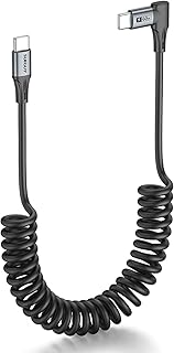 SUNGUY コイル式 USB-C to USB-C ケーブル 1本セット 1.5m【伸縮範囲: 0.4-1.0m】L字型 車載用 60W PD高速充電対応 Android Auto CarPlay 対応 iPhone 17/16/15 Pro Max Galaxy S24/S23/S22 iPad Pro MacBook 用 (グレー)