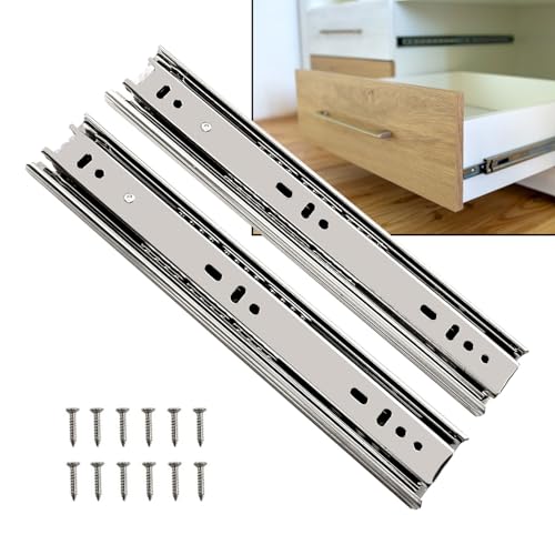 Image of Volo Heavy Duty Drawer Slides, Full Extension Ball Bearing Runners | Pack of 2 Piece | Channels for Kitchen Cabinets, Wardrobes, and Dressers (Mild Steel, 12 Inch)