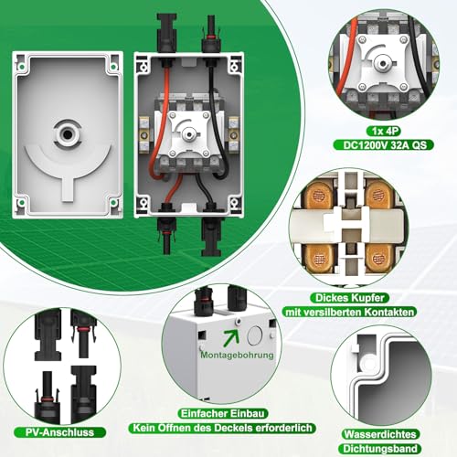 CNLonQcom DC Trennschalter PV Anlage 1200V 32A außen IP66 Leistungsschalter Mit Wasserdicht PV Anschlusskasten Für Solar Photovoltaik