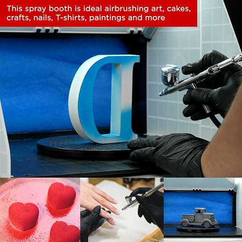 Image of Master Airbrush Portable Airbrush Spray Booth Station with LED Light 2 Pack | Lighting, 25W Fan, Turntable & 5.6' Extension Hose, 16.5 inchx19 inchx13.5 inch, Combine for Larger Workspace, Hobby Airbrush Booth