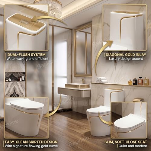 Image of Backline P Trap Commode for Toilet | One Piece Ceramic Commode With 10L In-Built Tank | Wash-Down Flushing With Soft Closing Toilet Seat - P Trap Water Closet (White Gold) (7 Years Color Warranty)