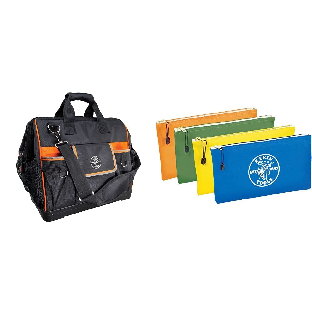 Klein Tools 55469 Tradesman Pro Wide-Open Tool Bag 5140 Canvas Zipper Bag Tool Pouch Tool Bag Utility Bag