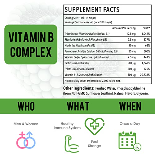 Liposomal Vitamin B Complex,Sublingual B Complex Vitamin Supplement, Vegan All B Vitamins Including B12, B1, B2, B3, B5, B6, Folic Acid And Biotin, Support Healthy Production & Immune System- 2.0 Oz #TOP1