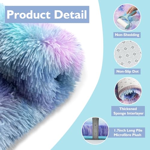 Shag Area Rug for Bedroom 4x6,Fluffy Area Rugs for Living Room,Soft Fuzzy Rug Non-Shedding Indoor Plush Carpet for Kids Bedroom Nursery Dorm Home Decor,Rainbow Purple