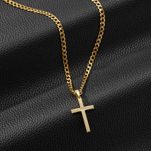 Image of SWEETV 18K Gold Cross Necklace for Men, 925 Sterling Silver Cross Pendant