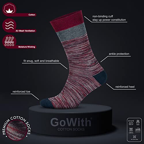 GoWith 3/6 Pairs Premium Cotton Crew Socks for Men, Soft Comfortable Lightweight Breathable Dress Socks with Gift Box2