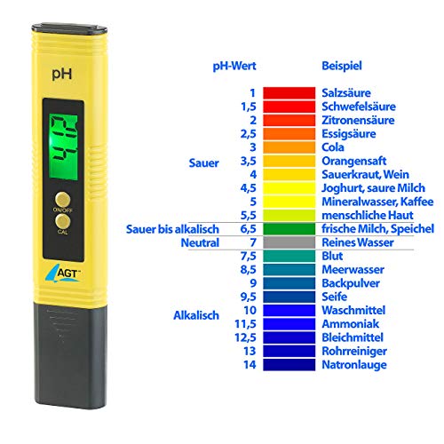 Foto von AGT pH Messgerät: Digitales pH-Wert-Testgerät mit ATC-Funktion & LCD-Display, pH 0-14 (pH Messer, pH Wert Messer, Digitaler Wertmesser)