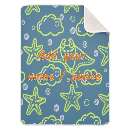 Custom Ocean Animal Starfish Chartreuse Gray Small Blankets Cozy Custom-Made Tigers Name Blanket for Newborns, Infants, & Toddlers 30x40in artículos para Bebes recien nacidos