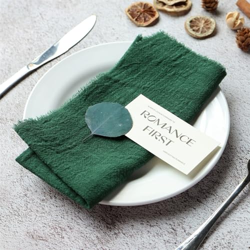 6 PCS Cloth Napkins 42 X 42cm Dinner Table Cotton Napkins Cotton Meal Mat With Fringe Versatile Square Rustic Fringe Napkins for Dinner, Wedding and Parties (Dark Green)