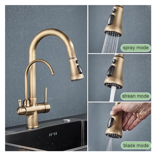 Robinet de cuisine extractible avec douchette et bec pivotant double commande - 3