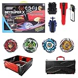 Burst Gyro All in One Portable Battle Arena Set, 4 Metal Fusion Attack Spinning Tops with 2 Two-Way Launchers & 2 Handles, Gyro Blade Battling Game Toy Gift for Kids Boys Ages 6 7 8 9 10+ (CX01-4A)