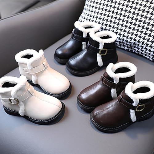Boys Girls Winter Ankle Boots 𝐖aterproof Autumn Flat Bottom Buckle Non Slip Short Plush Slip on Shoes Outwear2