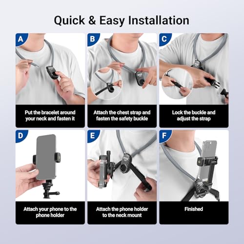 Image of NEEWER Neck Phone Holder, Quick Release Adjustable Bed Cell Phone Action Camera Chest Mount Accessories Kit Compatible with iPhone DJI Insta 360 Samsung for POV Vlogging Video Recording, GP48
