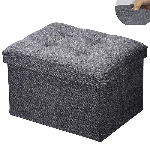 Docvania 17" Small Storage Ottoman Foot Rest Stool Short Ottoman Foot Stools Foldable Footrest Linen Fabric Folding Storage Thicker Foam Rectangle Collapsible Bench,Grey