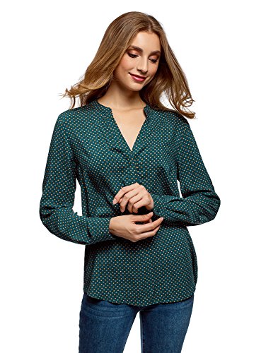 oodji Collection Donna Camicetta Stampata in Viscosa, Verde, IT 44 / EU 40 / M
