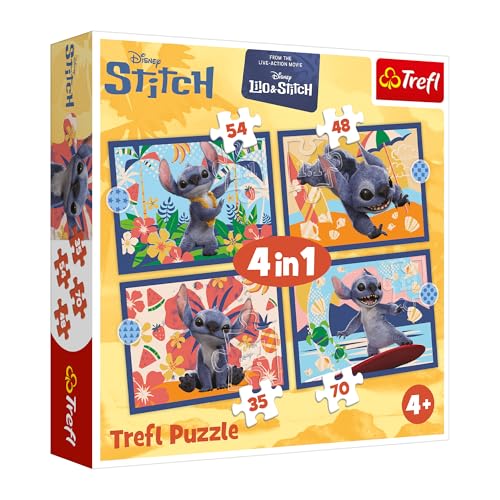 Trefl - Lilo & Stitch, Hawaiian Vacation - Puzzle 4-en-1, 4 Puzzles, 35 à 70 pièces - Puzzles colorés avec des Personnages de Films, Amusant pour Les Enfants âgés de 4 Ans et Plus.