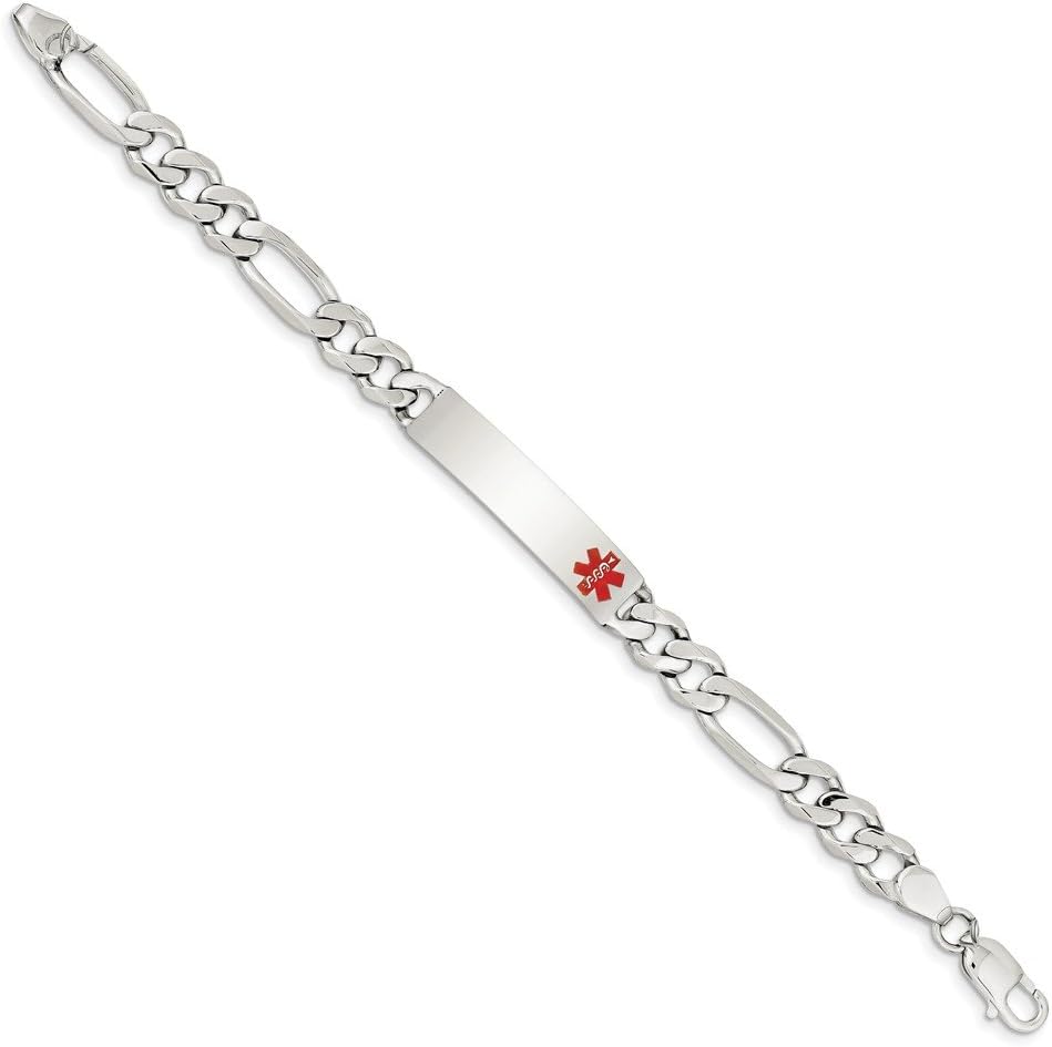 Solid Sterling Silver Polished Medical Figaro Anchor Link ID Bracelet