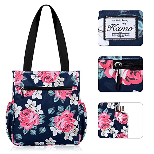Image of KAMO Floral Tote Bag - Waterproof Lightweight Handbags Travel Shoulder Bag for Hiking Yoga Gym Swimming Travel Beach