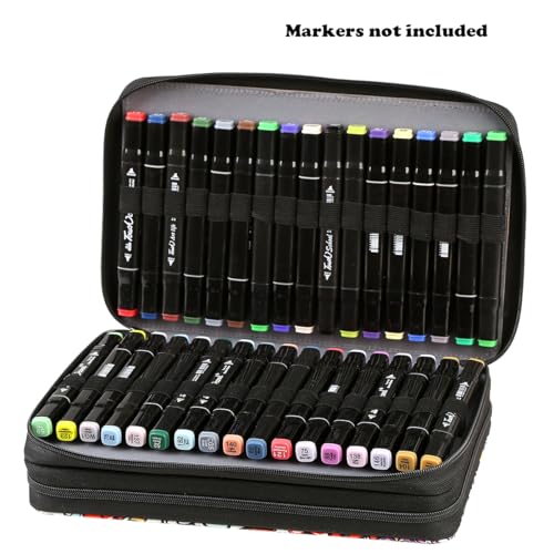 Image of 68 Slots Marker Pen Organizer Case w /Handle | Portable Multilayer Holder for Watercolor Pencils & Gel Pen Markers for Artists, Sketching, Drawing