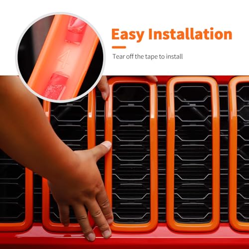 Image of Front Grill Insert Grille Inserts Cover Kit 7Pcs Compatible with 2024-2025+ Jeep Wrangler JL JLU & Gladiator JT,Orange