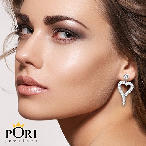 PORI JEWELERS 925 Sterling Silver Open Heart with CZ Baguette Stones Dangling Earrings2